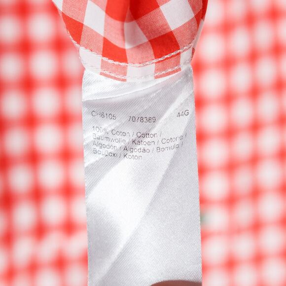 LACOSTE Classic Fit Gingham Check Button Down Shirt Short Sleeve Red Mens 43 XL - Picture 6 of 6